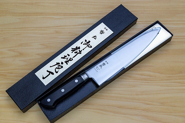 Tetsuhiro Super Gold 2 Gyuto knife 210mm (8.3") Black paper micarta