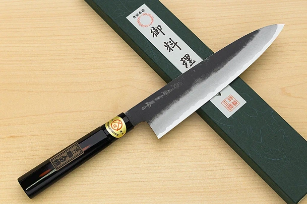 Sakai Genkichi Kurouchi Warikomi White steel 2 Gyuto knife 210mm (8.2") Magnolia Wood with Akebono-Nuri Urushi Lacque