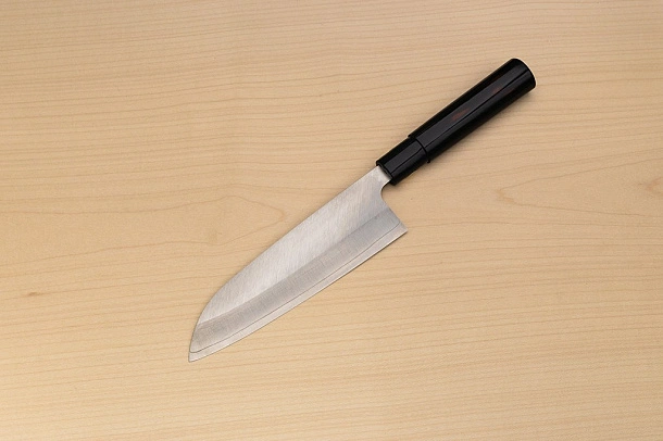Sakai Genkichi Warikomi AUS8 Santoku knife 180mm (7.1) Magnolia Wood with Akebono-Nuri Urushi Lacque Sakai Genkichi Warikomi AUS8 Santoku knife 180mm (7.1) Magnolia Wood with Akebono-Nuri Urushi Lacque